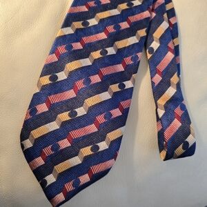 Repvbblica Blue Red Yellow Patterned Silk 57.5" Men's Necktie Tie